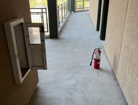 One of the three fire extinguishers found used in Eck Stadium on May 30.