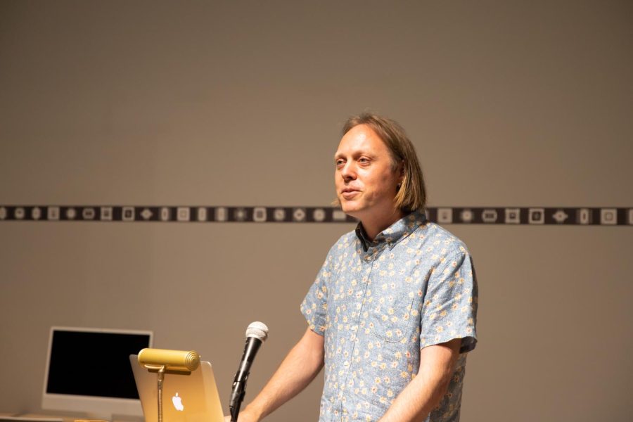 Josh Saxe, Wichita-based computer scientist, discusses his work revolving around artificial intelligence at an artist talk at the Ulrich Museum of Art on June 15.