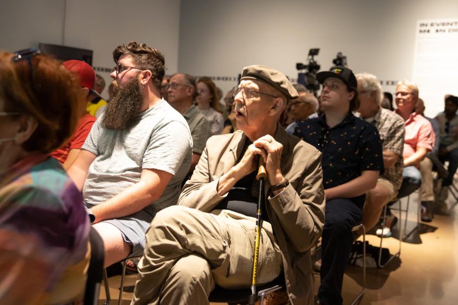 Audience members listen to Josh Saxe at an artist talk on June 15.