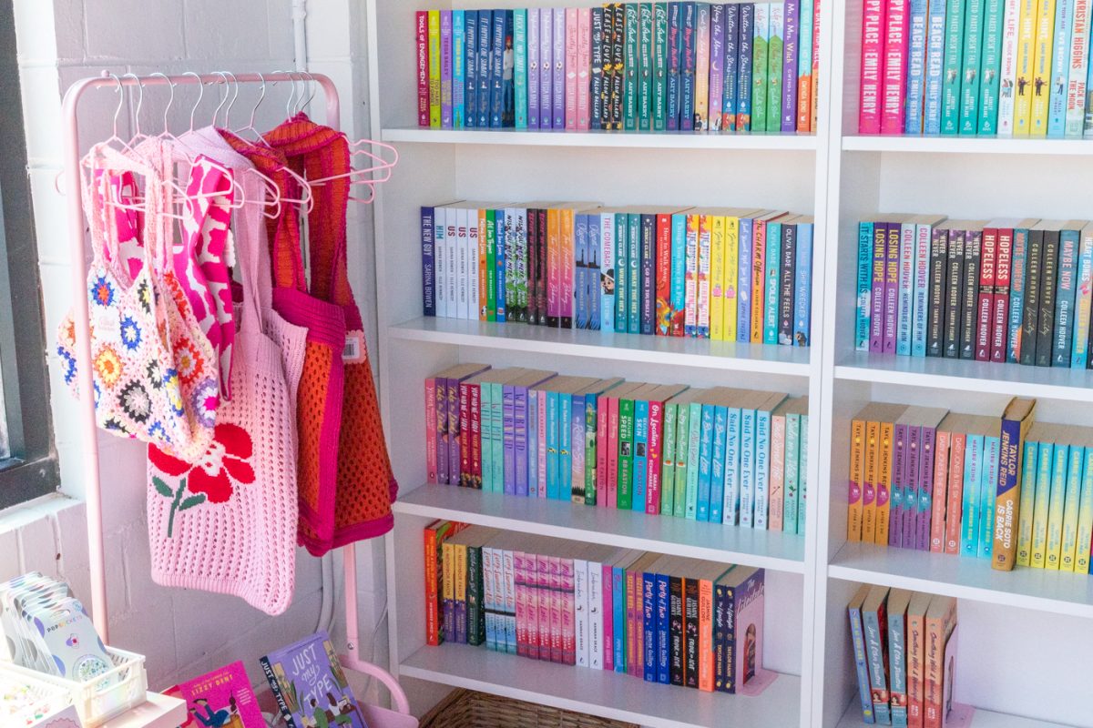 Blush primarily sells contemporary romance novels, but customers can also find popular titles from the fantasy genre. Shoppers can also find crochet bags, flowers, and stationary items in the store.