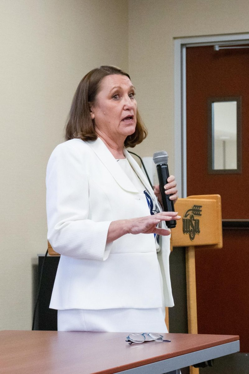Michele Reilly talks about her plan if selected as dean of university libraries on Aug. 7. The candidate was one of three trying to obtain the position.