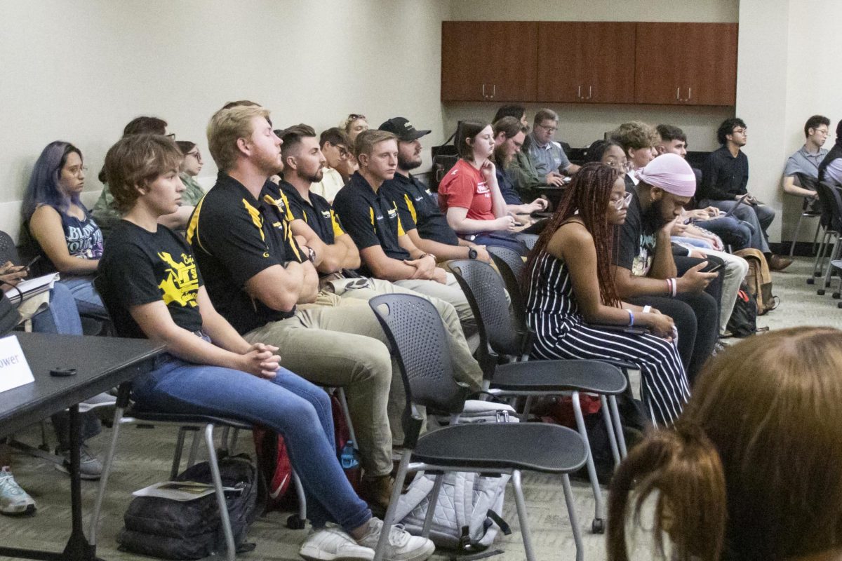Student organizations sit and listen to discussion during the Student Senate meeting on Aug. 30. 