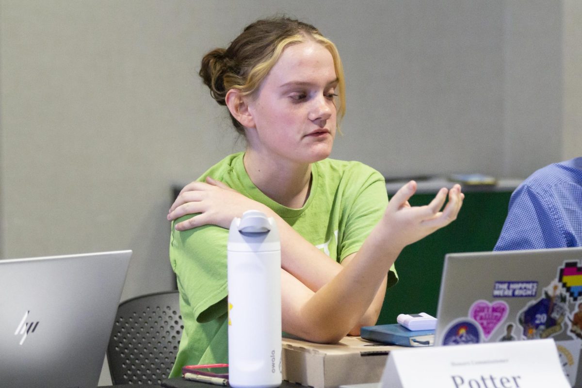 Honors commissioner Kate Potter speaks at the Student Funding Committee on Aug. 23. The committee went through over 70 organizations to either take away or add funds to each.