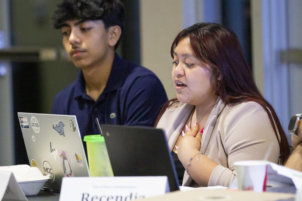 Out of state commissioner Eleazar Recendiz speaks at the Student Funding Committee on Aug. 23. The committee went through over 70 organizations to either take away or add funds to each.