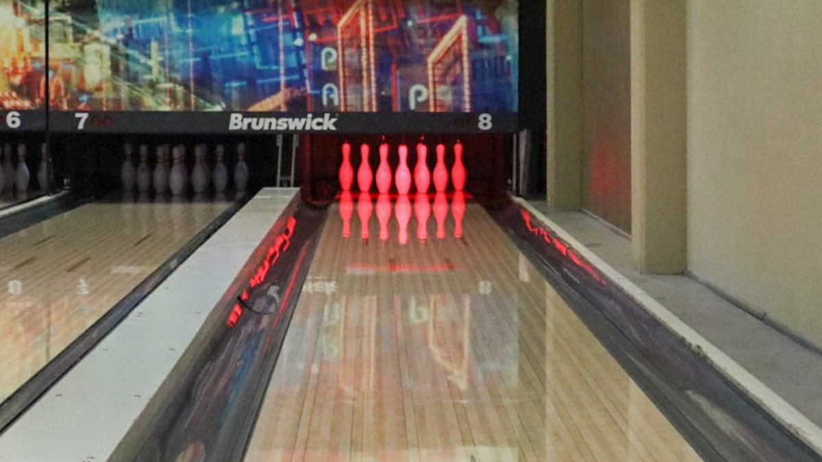 As part of the renovations for Shocker Grill and Lanes, colored lights and string pins were added to the bowling lanes.