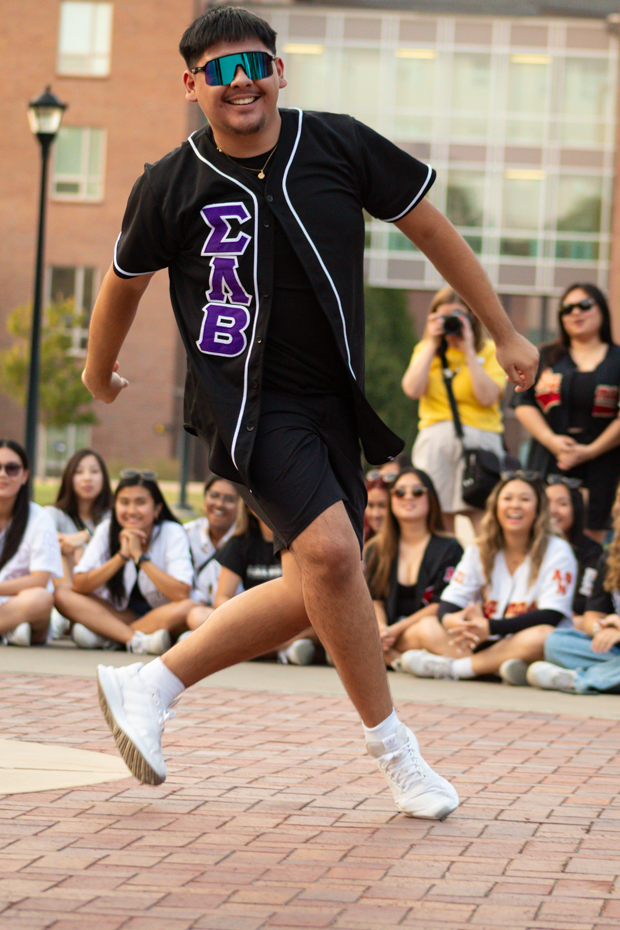 Jazciel Zapata shows his dance moves to the crowd in Echo Circle. Sigma Lambda Chi performed at the Yard Show on August 29th 2023.