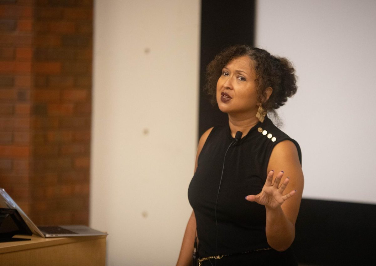 Amrita Myers, an associate professor of history and gender and womens studies at Indiana University, speaks at the Words by Women lecture series on Sept. 7.