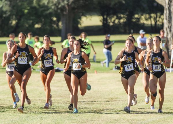 The womens cross country team begins their race at the JK Gold Classic meet. The Wichita State womens team placed first overall with a team scoring of 15 points.