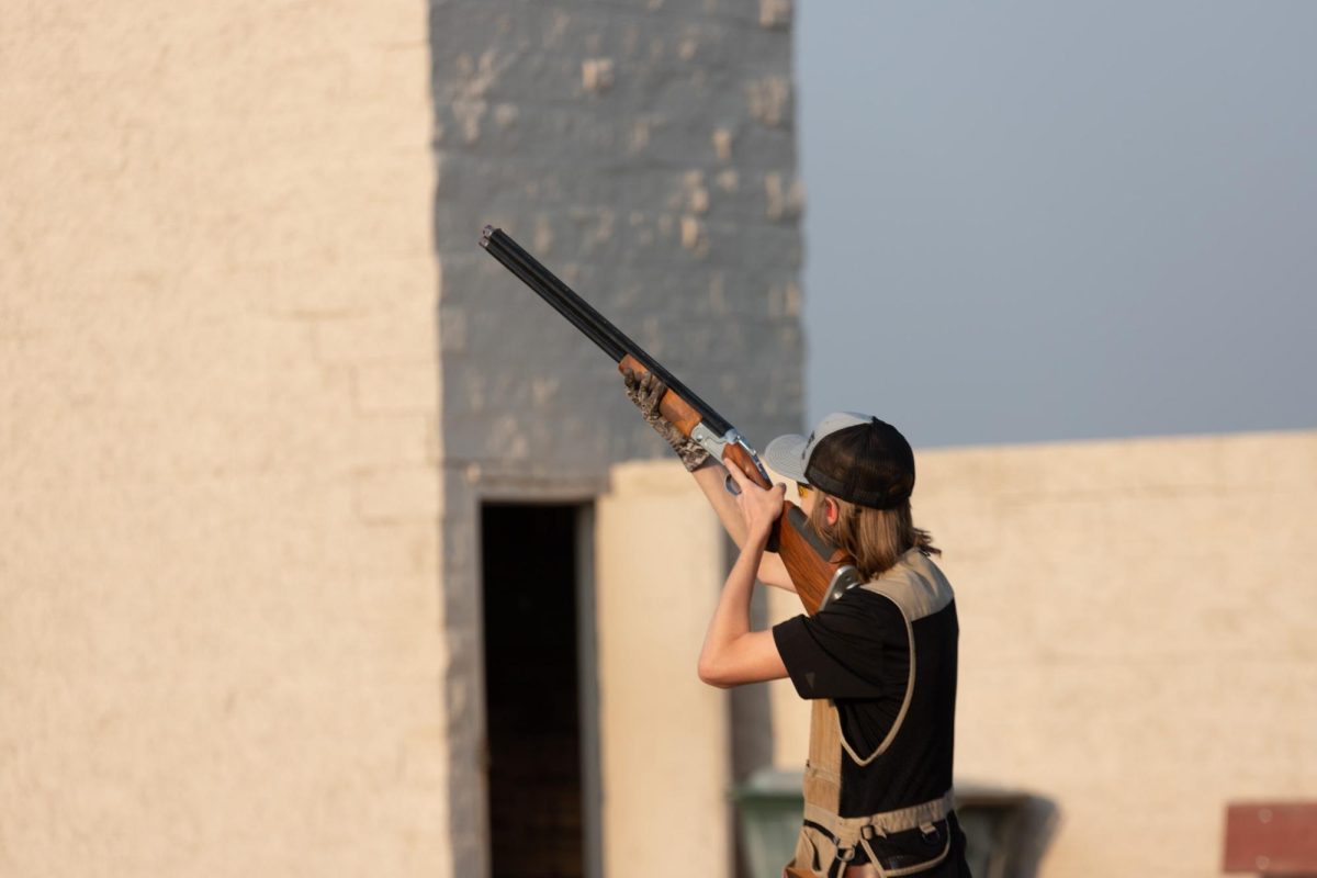 Hunter Orr tries shooting clay pigeons during the Wichita State Shooting Team practice on Sept. 6. The team hosts practice at Ark Valley Gun Club three times a week and competes about once a month in Kansas and surrounding states. 