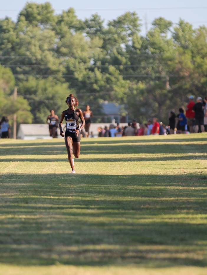 Lucy Ndungu, on of Wichita States top runners comes down the home stretch. Ndungu finished in first place  with a time of 17:42.5 in the 5k.