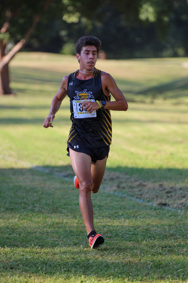 Sophomore Wichita State cross country runner Cesar Ramirez runs the JK Gold Classic course on Sept. 2. Ramirez placed sixth with a time of 18:41.6.