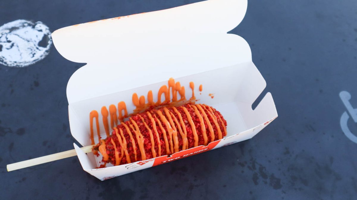 Spicy Dog from Two Hands Corn Dogs located in Braeburn Square. Two Hands Corn Dogs offers seven different types of corn dogs from Korean-style to American-style.