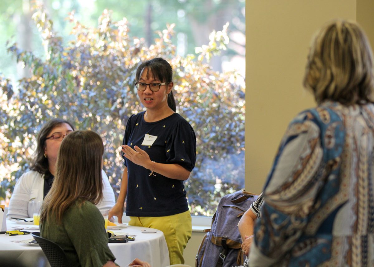 Fennie Christensen, a principle designer speaks on topics such as connecting outside of the workplace at the Wednesdays are for Women meeting on Sept. 6 in the RSC.