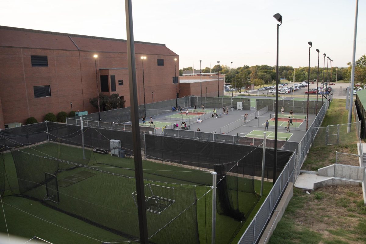 The Wichita State pickleball courts on Sept. 12. Most nights, the court was packed with casual players and teams. The courts will be moved to a new location this year.