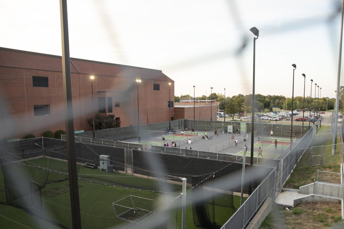The Wichita State pickleball courts on Sept. 12. Most nights, the court was packed with casual players and teams.