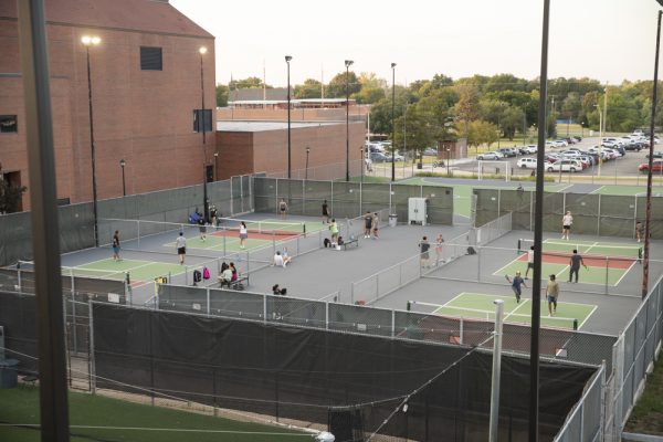 The Wichita State pickleball courts on Sept. 12. Most nights, the court was packed with casual players and teams.