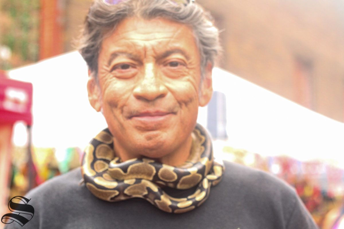 James Rengel took his pet snake out for an adventure at garlic fest