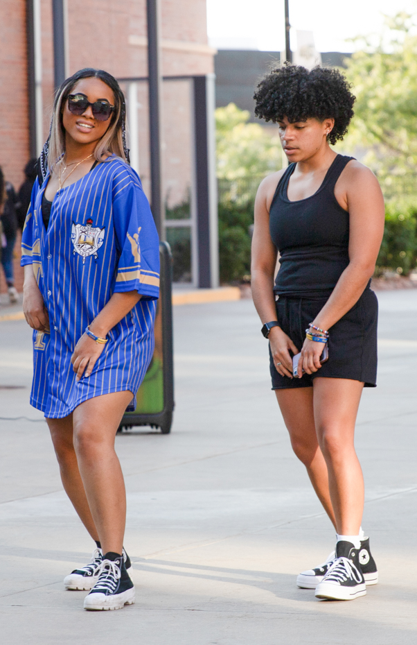 Ananda Smith and Tamia Trotter step in time together at the National Pan-Hellenic Council Yard Show on Aug. 31. The event was meant to showcase talent, history, and tradition.