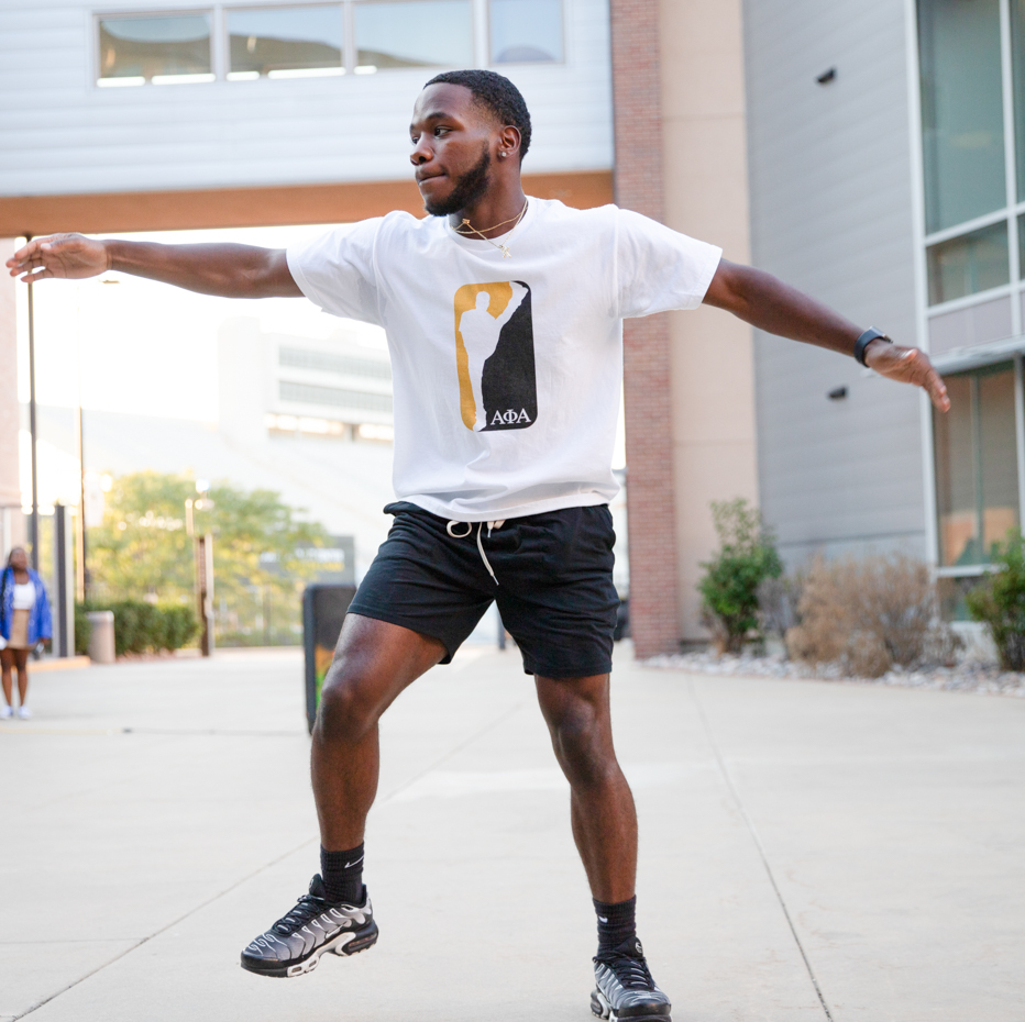Jayden Johnson dances at the National Pan-Hellenic Council Yard Show on Aug. 31. Johnson serves as the Alpha Phi Alpha Fraternity vice president at Wichita State.
