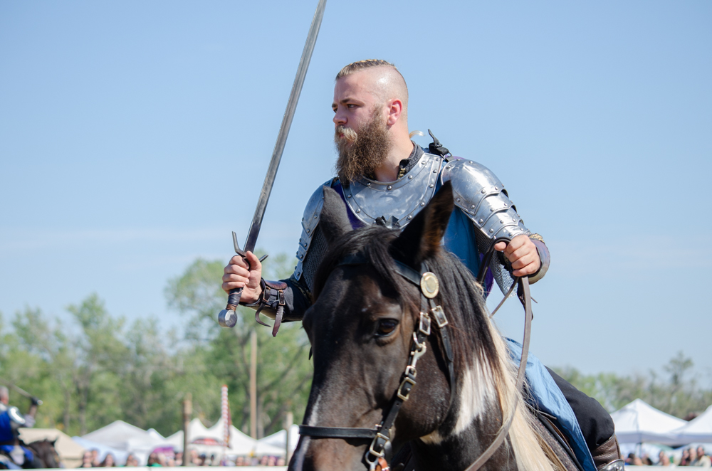 Sir Devon prepares to joust. On Sept. 30, members of the Heroic Knights of Old joined the Great Plains Renaissance and Scottish Festival.