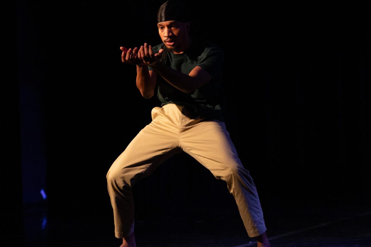 Andrae Carter performs Full-Throated and Unsparingly at the Move on Litwin: Dance Up Close showcase. Full-Throated and Unsparingly was chereographed by Sarah Knapp.
