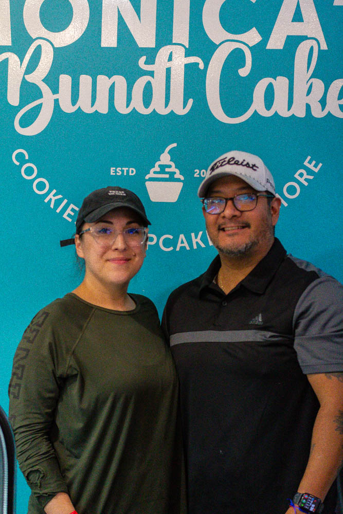 Pictured here are the owners of Monicas Bundt Cake, Mr. and Mrs. Hernandez who inherited the business from a close friend and have ran the business as a familiy for the past seven years!