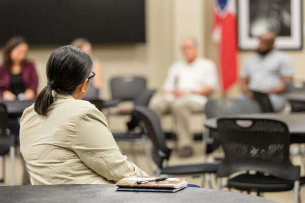 WSU faculty members listen during a panel presentation. Almost 50 new faculty members were hired for the fall 2024 semester.