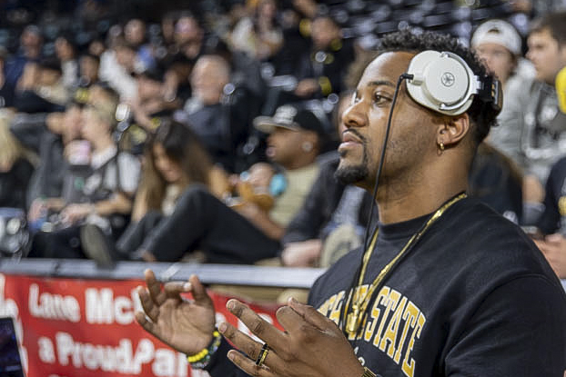 DJ Win Crabtree or DJ 4THE WIN plays music during Shocker Madness on Oct. 7.