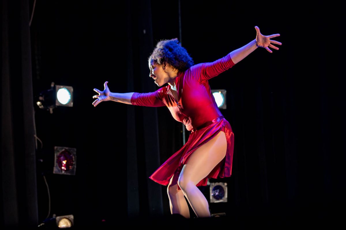 Sophie Hillman, who plays Cassie, performs her solo routine during the presentation of A Chorus Line on Nov. 3. Hillman is in her last semester at Wichita State, having gathered several credits throughout her college career.