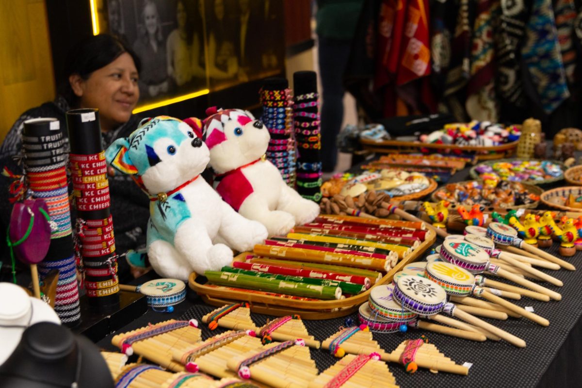 Silvia Cotacachi sells indigenous art at SACs Maker Market. The Maker Market featured local artists and their handmade creations on the first floor of RSC.