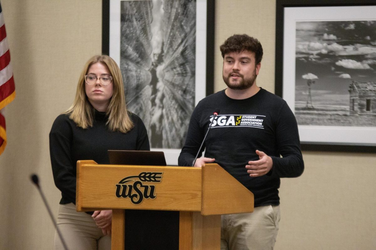 Speaker of the Senate Kylee Hower and Government Oversight Chairperson Jay Thompson took to the podium on Nov. 15 to share a bill that would modify the make-up of Senate seats in SGA. If approved, the bill would eliminate at-large senator seats while raising the guaranteed number of college-based seats.