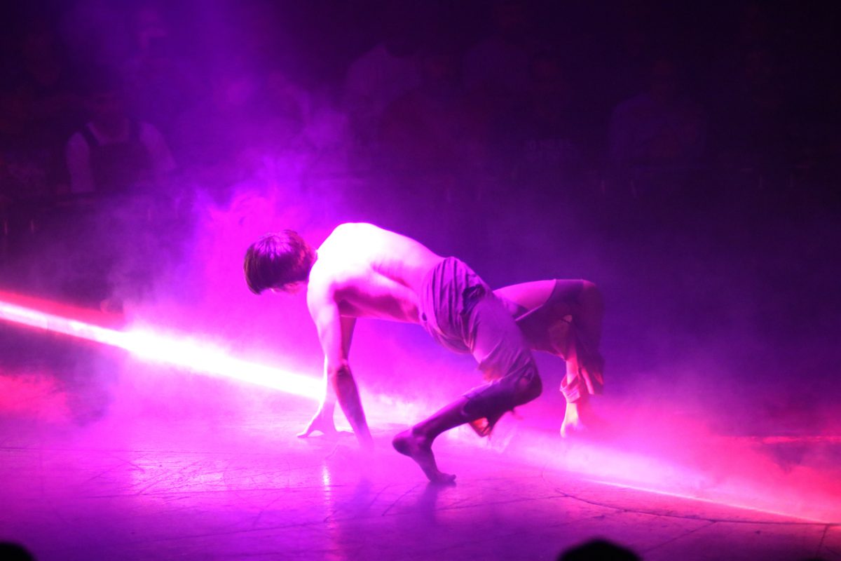 The contortionist performs his act during the Paranormal Cirque, spinning on the floor. The contortionist was also led around the circus on a leash during intermission.