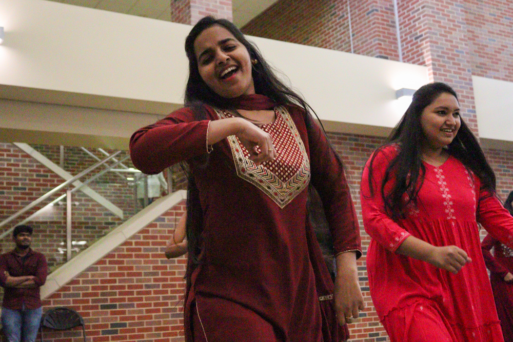 Heena Begum Mohammad, a student and member of the Indian Student Association at Wichita state, dances in the flashmob organized by ISA on Nov. 8.