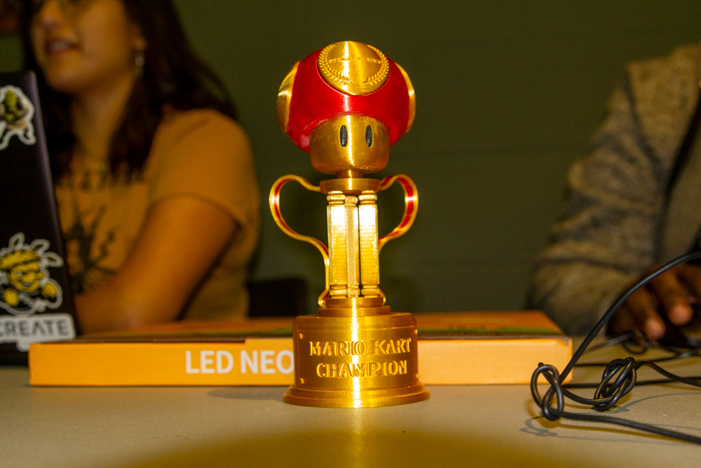 The championship trophy for the winner of The Mario Kart Tournament. The competition was hosted by the Shocker Gaming Club on Nov. 29.