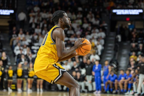 Dalen Ridgnal prepares to take a shot at the basket late in the second half in the Wichita State game against Memphis on Jan. 14.