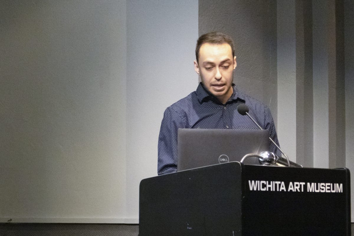 Marco Hernandez speaks at the Wichita Art Museum on Jan. 19.
