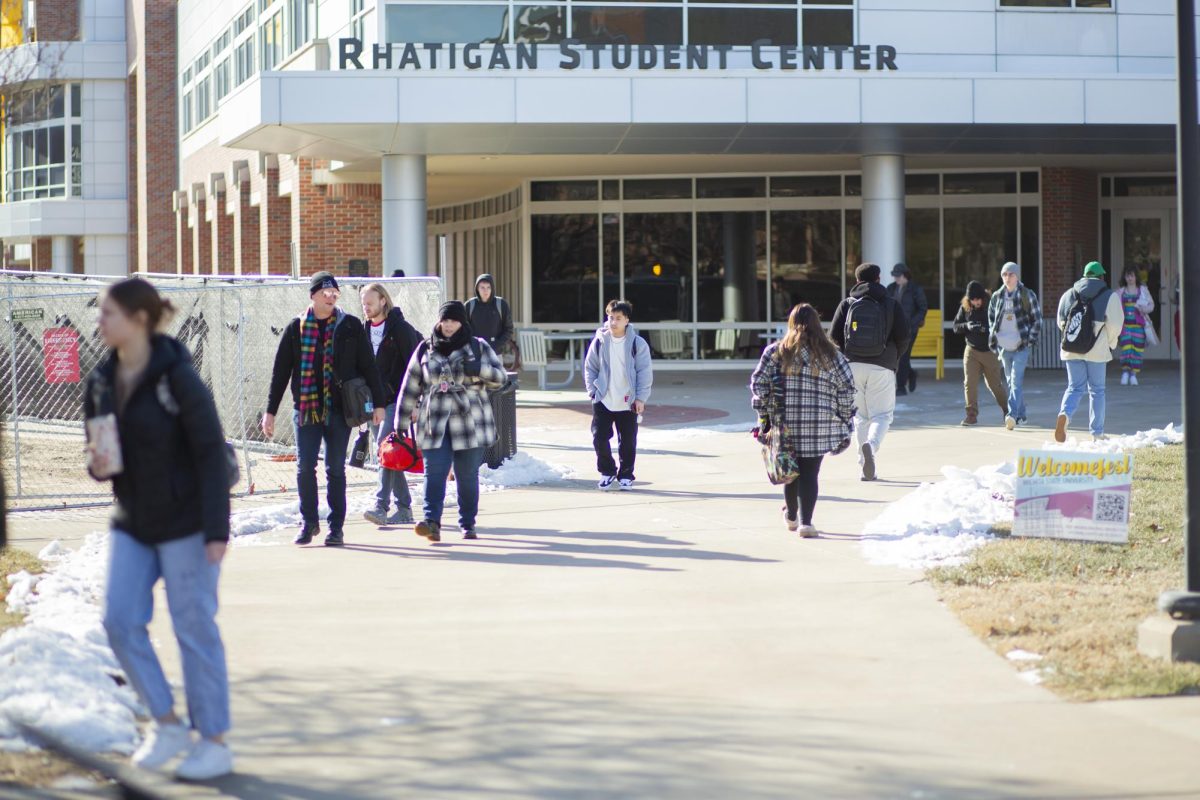 Students walk in front of the Rhatigan Student Center on Wednesday, Jan. 17. 