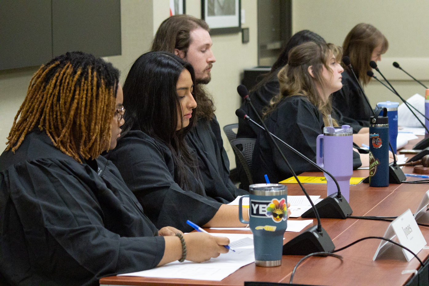 The Student Supreme Court judges listen to the appeal made by Vishnu Avva on Tuesday, Jan. 30. Avvas claim is the third to be submitted regarding the special election for the Senate Seat Reapportionment Act.