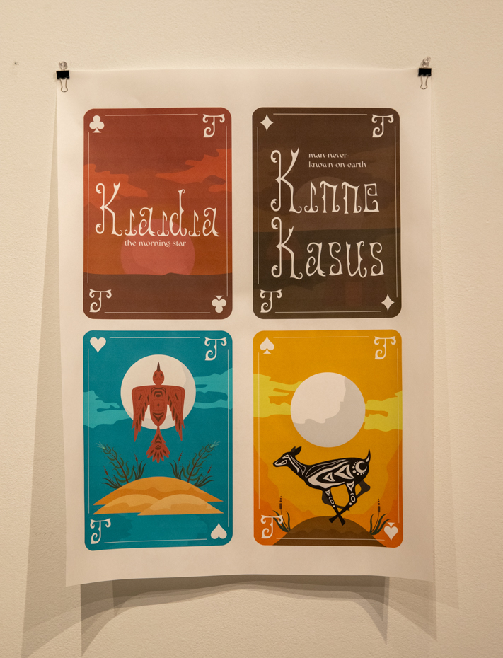 Students from Wichita State University and the Academy of Fine Arts in Sarajevo were assigned to create decks of cards representing significant stories from their region. The deck of cards varied in design with some having illustrations, photographs, and text.