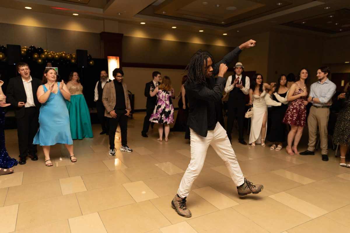 A student dances to Crank That (Soulja Boy) at the Fairmount Formal on Feb. 2. The annual Fairmount Formal, hosted by the Student Activities Council, was held in Beggs Ballroom and had music, a dance floor, refreshments, and a photo booth for students to enjoy.