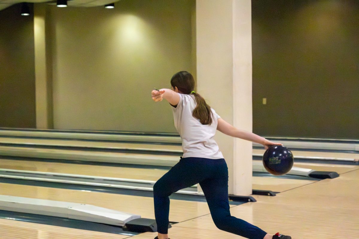 Sara Duque, a freshman on the womens bowling team at WSU, finishes her approach during practice. Duque is a member of Colombia’s national team.