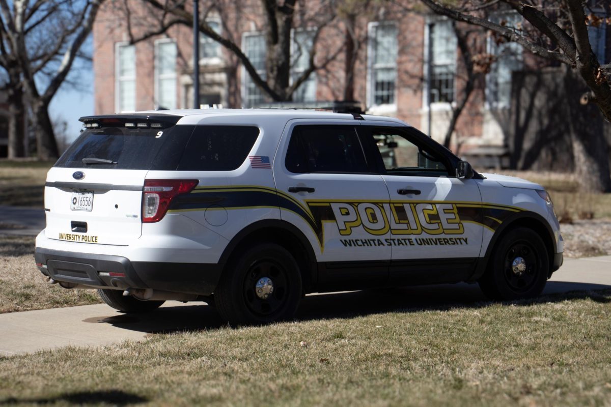 Wichita State University Police Department car parked outside of the Rhatigan Student Center on Feb. 21.
