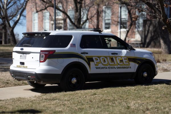 A Wichita State University Police Department car parks on campus. On Sept. 6, Facility Services staff found a spent bullet outside Beggs Hall and turned it in to campus police. 