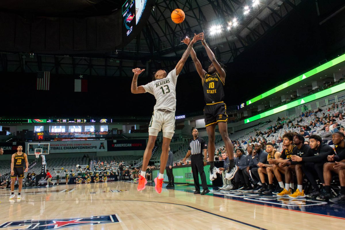 Dalen Ridgnal attempts a 3-point shot during the second half on March 15. Wichita State fell to UAB in the third round match of the AAC tournament.