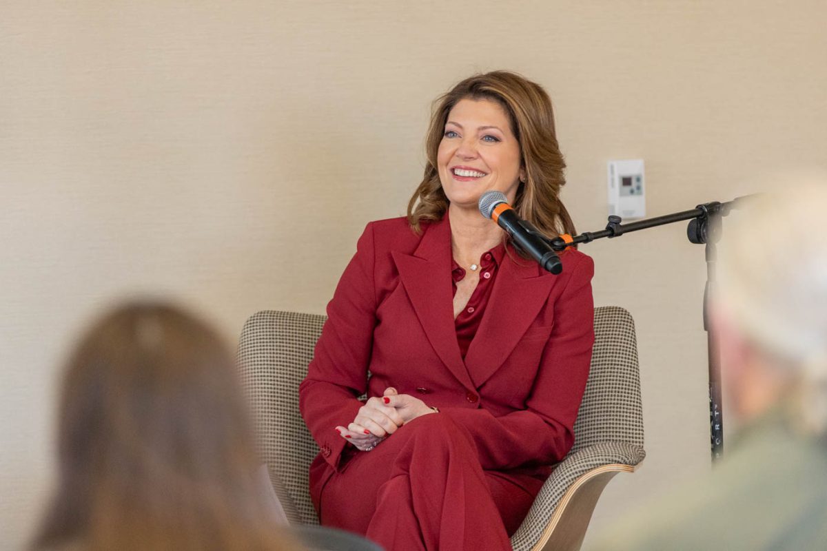 Norah ODonnell listens as an audience member asks her a question. ODonnell, the CBS Evening News Anchor, participated in a Q&A session for students in the Rhatigan Student Center on March 21.