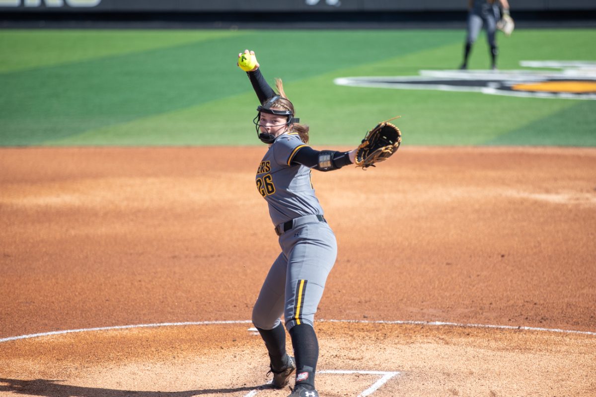 Freshman Chloe Barber prepares to pitch in game against Florida Atlantic on March 10.