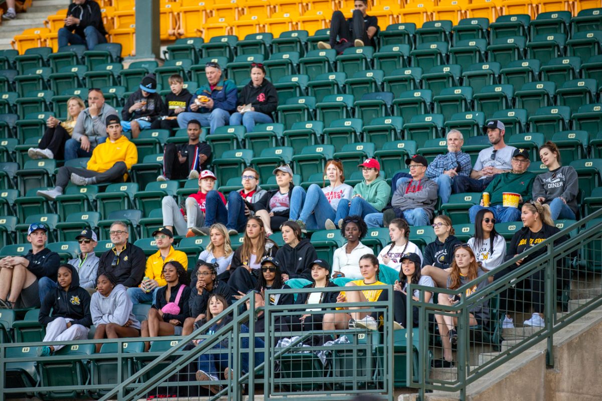 The crowd at Eck Stadium watches Wichita State take on Nebraska on March 12.