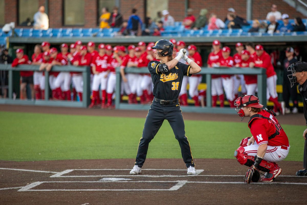 Camden Johnson prepares to swing at a pitch during a game against Nebraska on March 12.