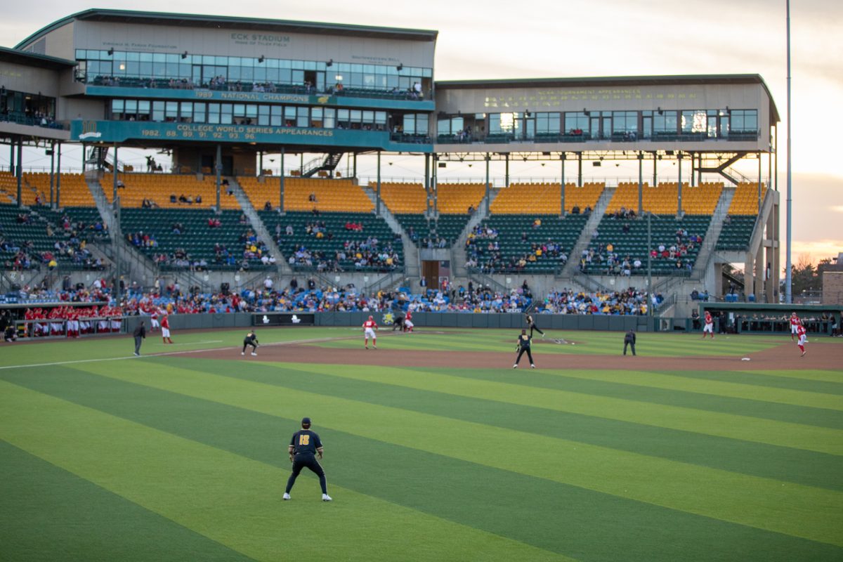 A wide shot of Eck Stadium during a game between Wichita State and Nebraska on March 12.