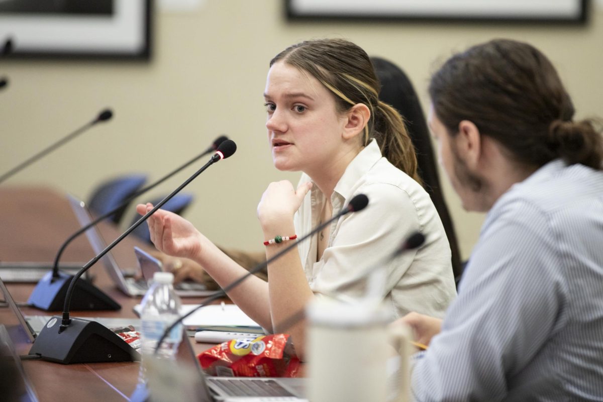 Honors commissioner Kate Potter speaks at the Student Fees Committee meeting on March 6. 